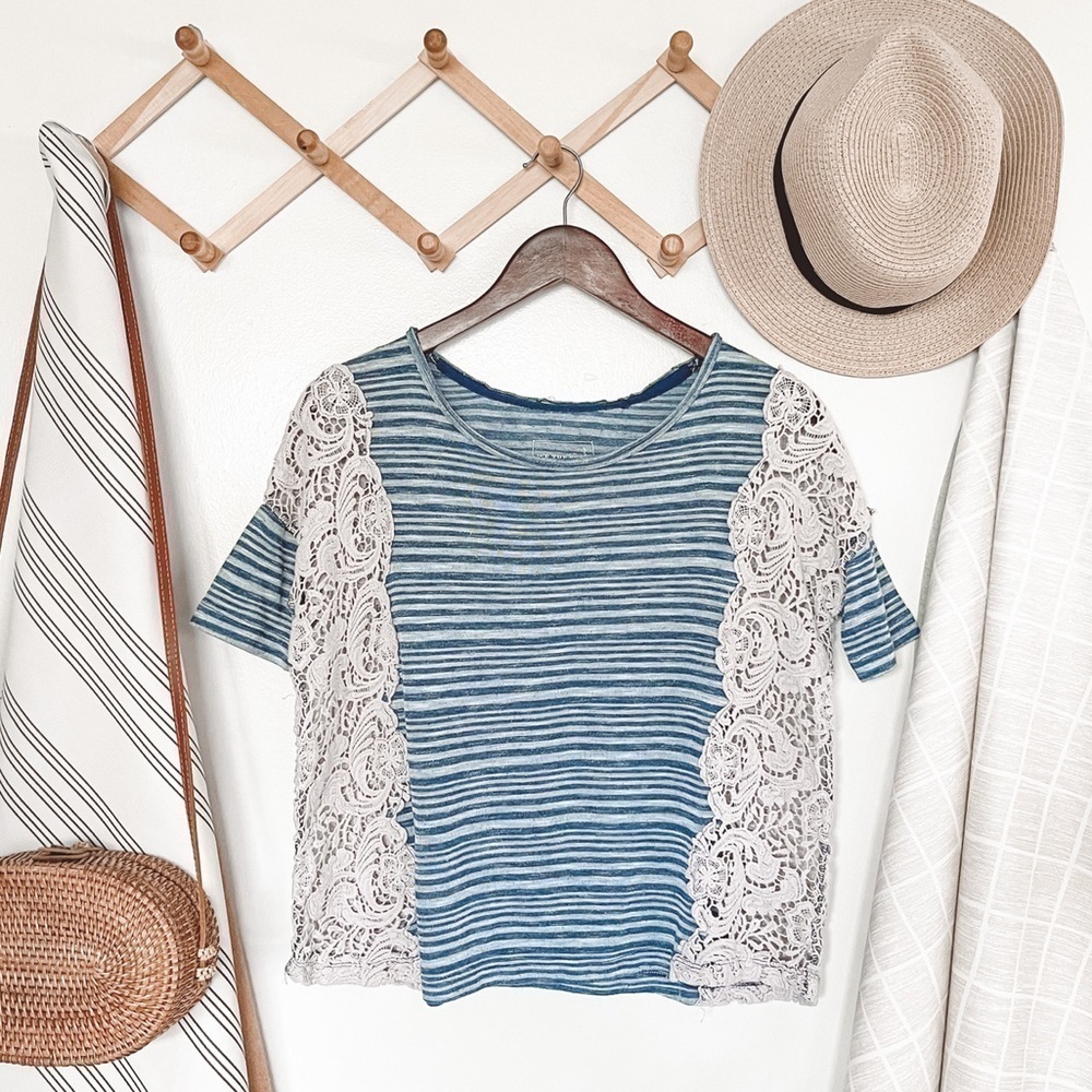 Free People Battenburg Lace Oversized Striped Tee